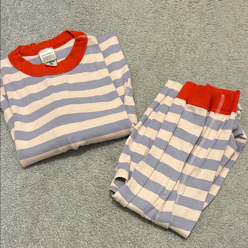 Hanna Andersson purple and pink striped Pajama Set with Red Trim